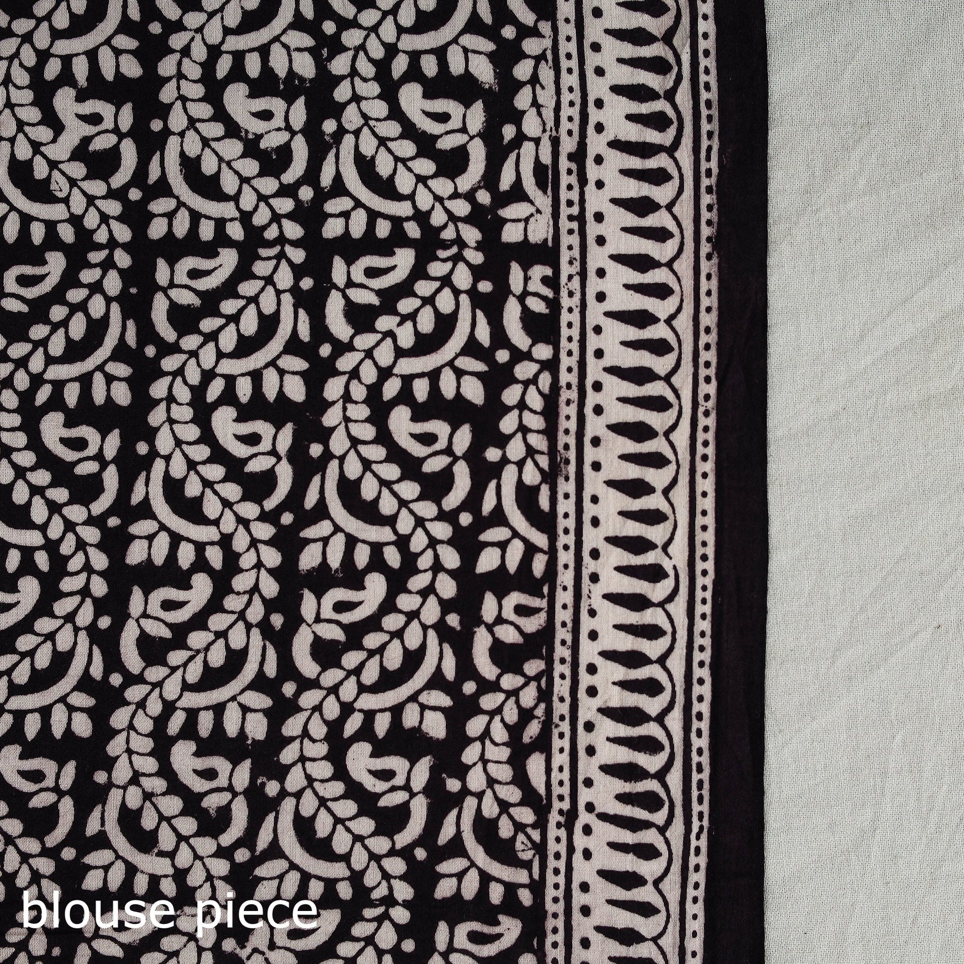 Black - Natural Dyed Bagh Print Cotton Saree with Blouse Piece 24