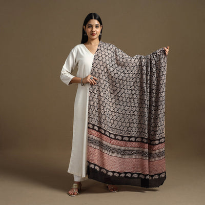 Black - Block Print Mul Cotton Bagru Dupatta 30
