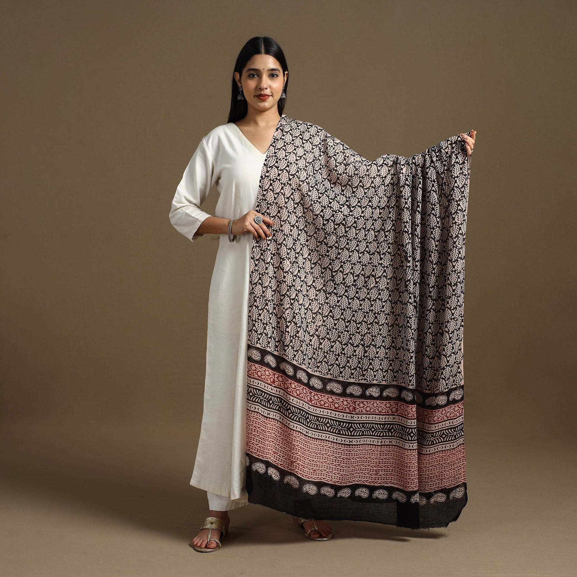 Black - Block Print Mul Cotton Bagru Dupatta 30