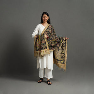 Black - Mangalagiri Cotton Handpainted Pen Work Kalamkari Dupatta 18