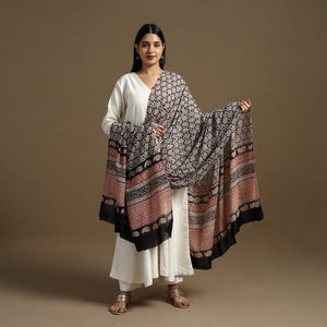 Black - Block Print Mul Cotton Bagru Dupatta 30