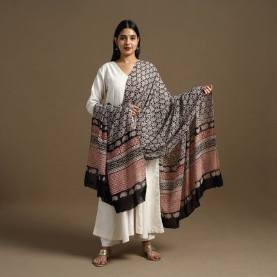 Black - Block Print Mul Cotton Bagru Dupatta 30