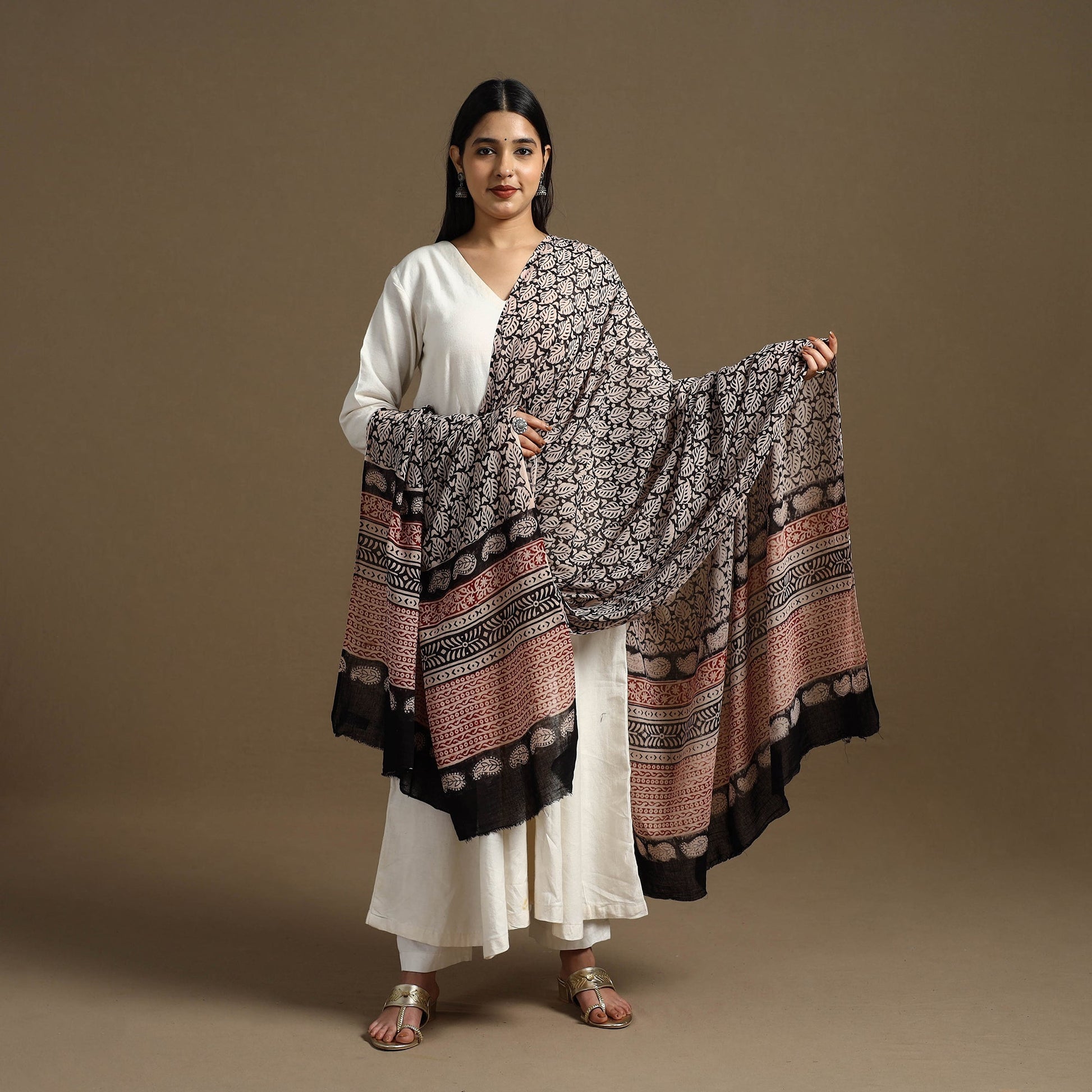 Black - Block Print Mul Cotton Bagru Dupatta 30