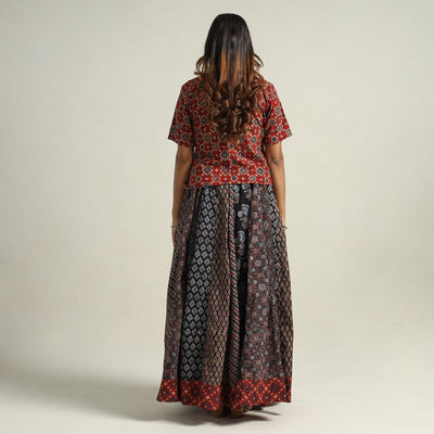 Black - Ajrakh Block Printed 24 Kali Patchwork Cotton Long Skirt 11