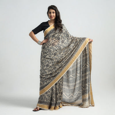 Black - Original Pedana Kalamkari Block Print Silk Saree