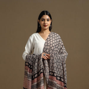 Black - Block Print Mul Cotton Bagru Dupatta 30