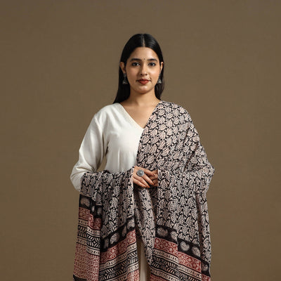 Black - Block Print Mul Cotton Bagru Dupatta 30