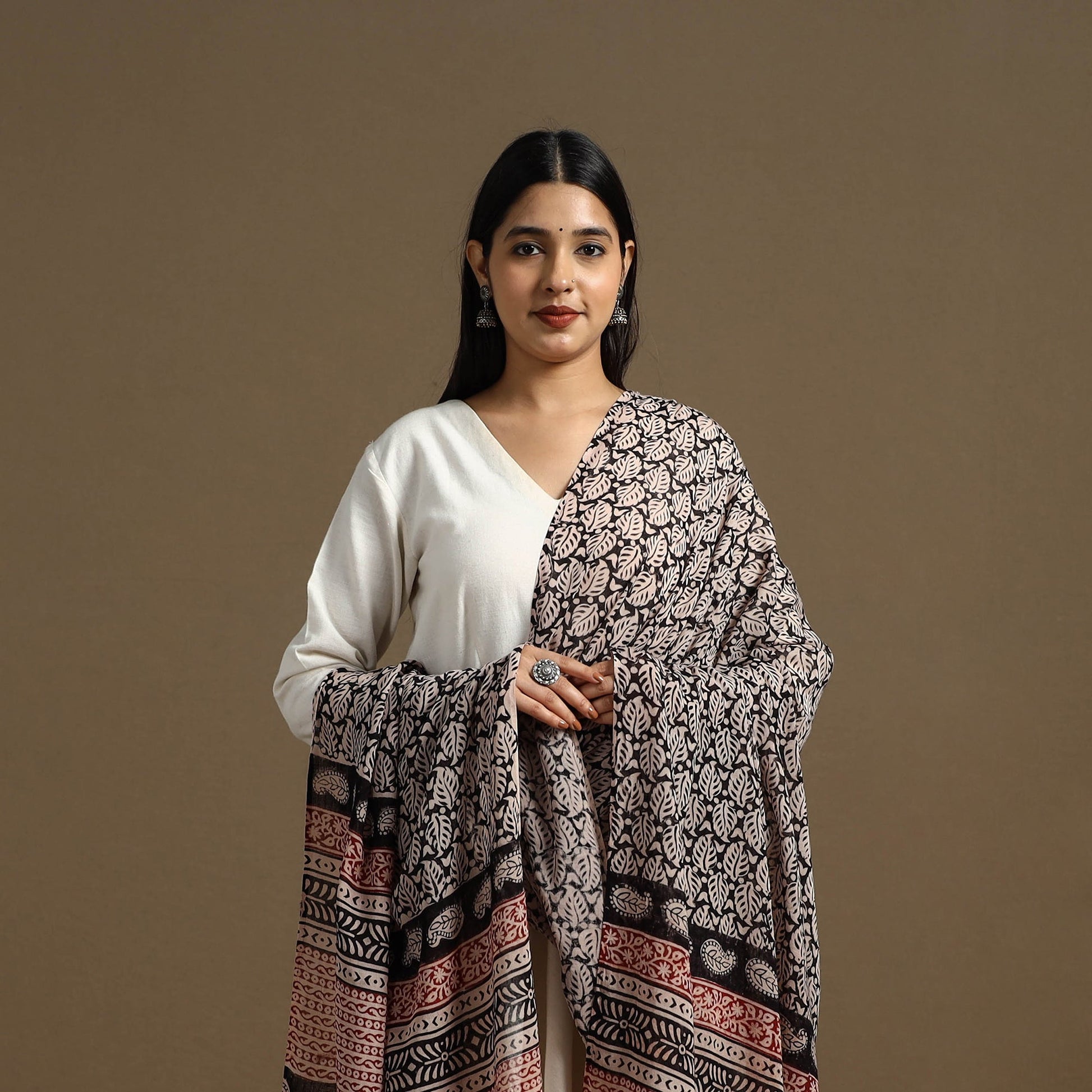 Black - Block Print Mul Cotton Bagru Dupatta 30
