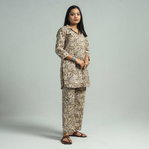 Beige - Pedana Kalamkari Block Printed Cotton Co-Ord Set
