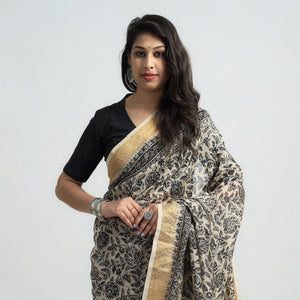Black - Original Pedana Kalamkari Block Print Silk Saree