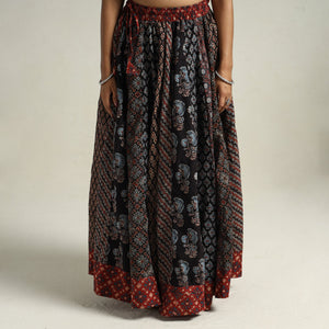 Black - Ajrakh Block Printed 24 Kali Patchwork Cotton Long Skirt 11