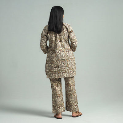 Beige - Pedana Kalamkari Block Printed Cotton Co-Ord Set
