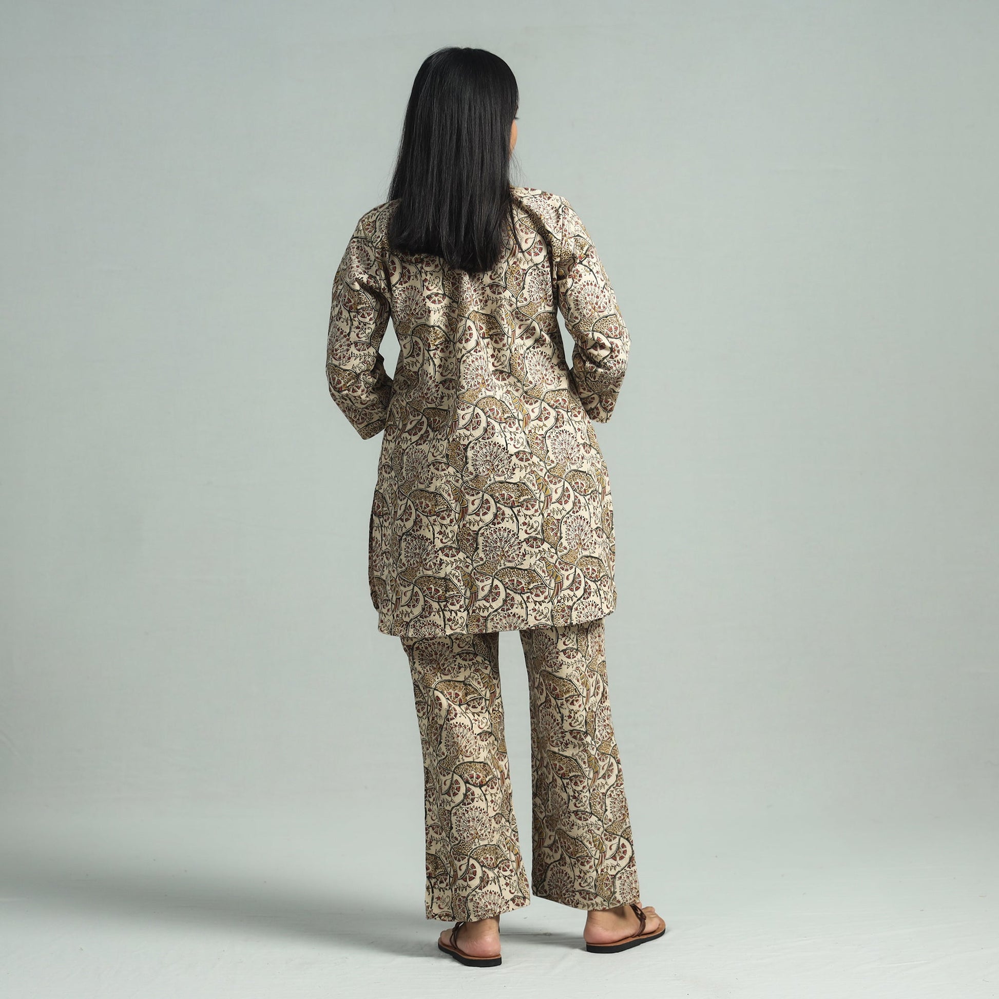 Beige - Pedana Kalamkari Block Printed Cotton Co-Ord Set