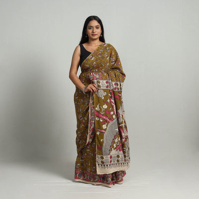 Brown - Kalamkari Print Cotton Saree with Blouse 23