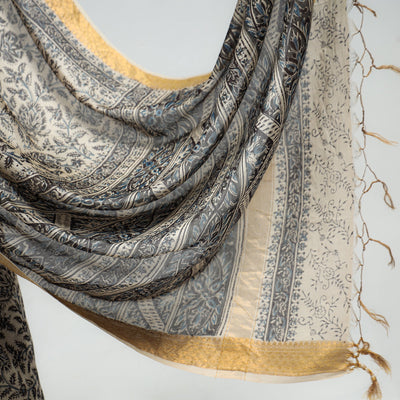 Black - Original Pedana Kalamkari Block Print Silk Saree