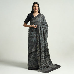 Black - Block Printed Cotton Ajrakh Saree