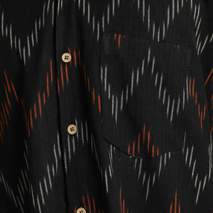 Black - Pochampally Ikat Weave Cotton Men Full Sleeve Shirt 16