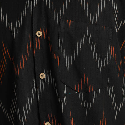 Black - Pochampally Ikat Weave Cotton Men Full Sleeve Shirt 16