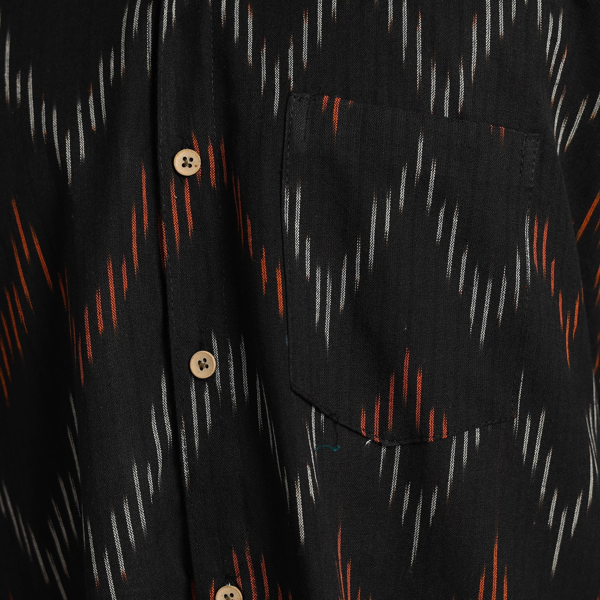 Black - Pochampally Ikat Weave Cotton Men Full Sleeve Shirt 16