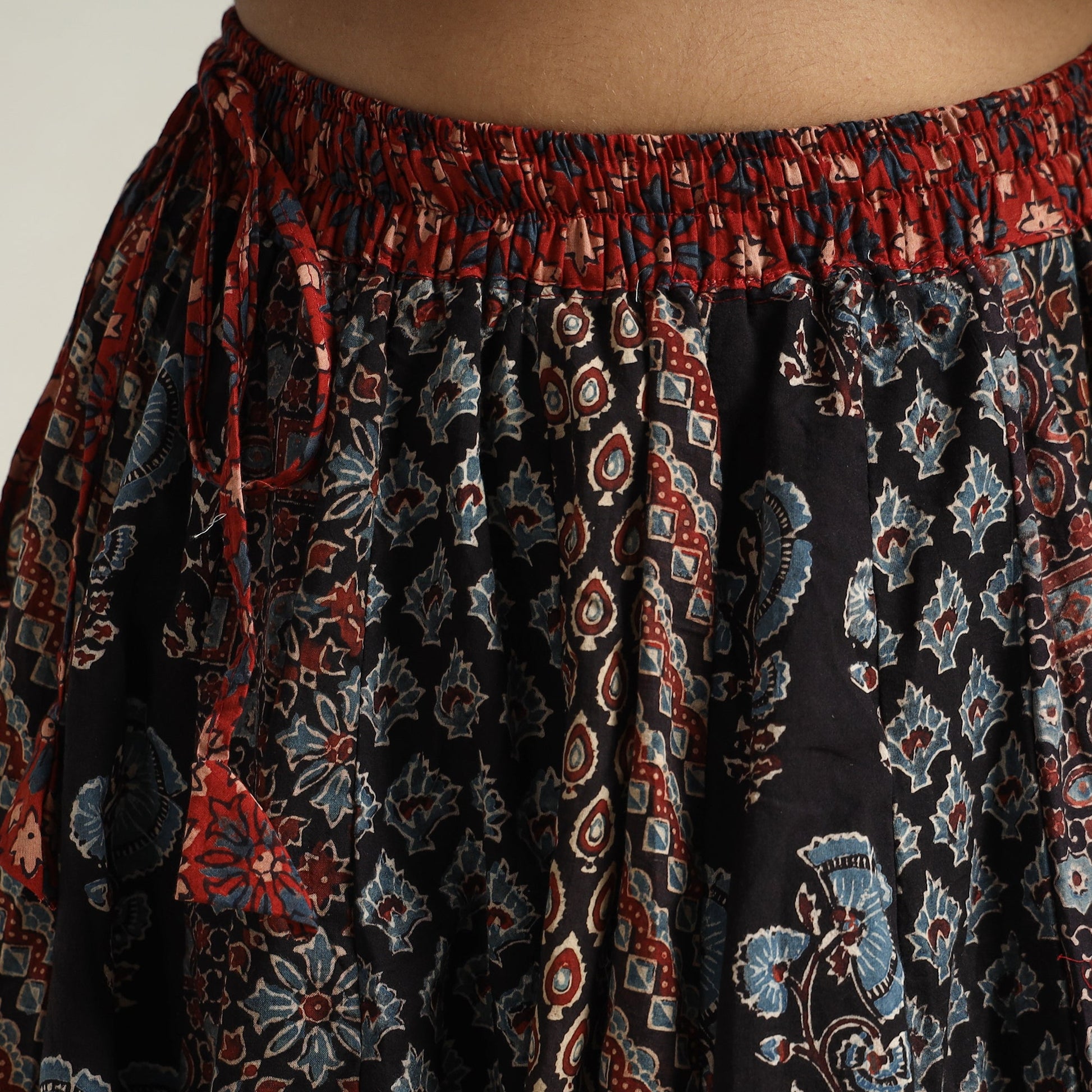 Black - Ajrakh Block Printed 24 Kali Patchwork Cotton Long Skirt 11