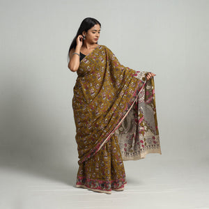 Brown - Kalamkari Print Cotton Saree with Blouse 23