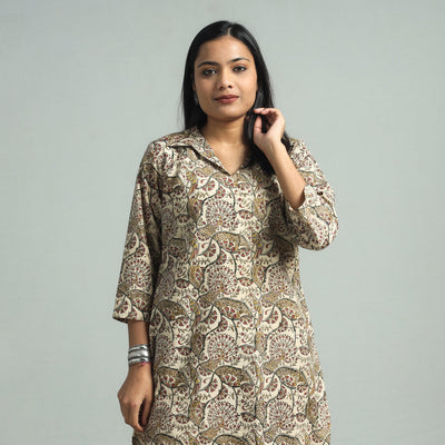 Beige - Pedana Kalamkari Block Printed Cotton Co-Ord Set