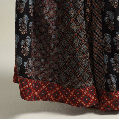 Black - Ajrakh Block Printed 24 Kali Patchwork Cotton Long Skirt 11