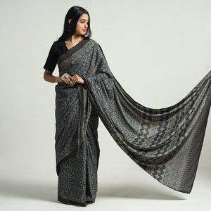 Black - Block Printed Cotton Ajrakh Saree