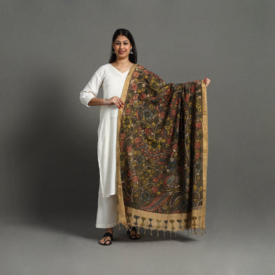Brown - Mangalagiri Cotton Handpainted Pen Work Kalamkari Dupatta 20