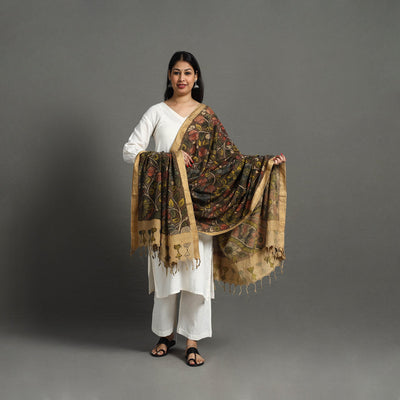 Brown - Mangalagiri Cotton Handpainted Pen Work Kalamkari Dupatta 20