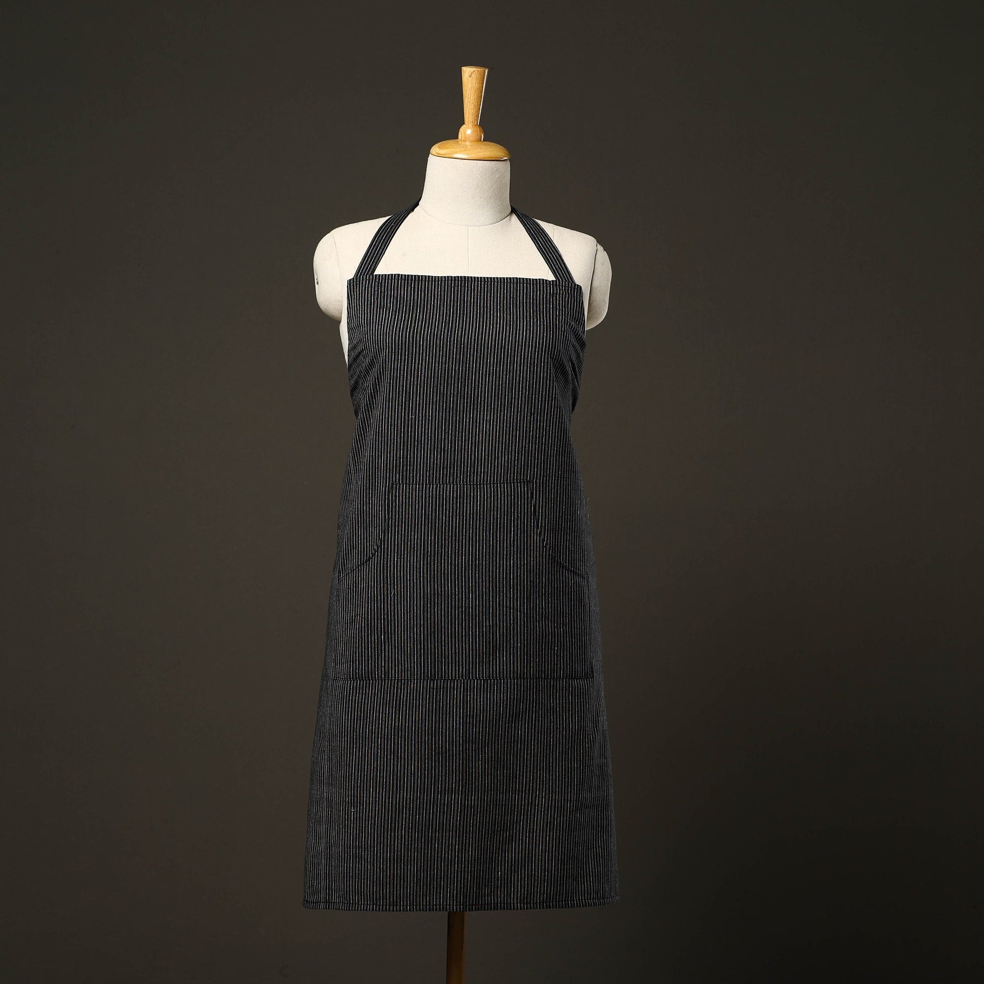 Black - Jhiri Handloom Cotton Apron with Pocket 18