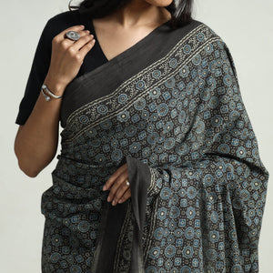 Black - Block Printed Cotton Ajrakh Saree