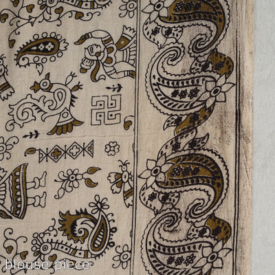 Brown - Kalamkari Print Cotton Saree with Blouse 23