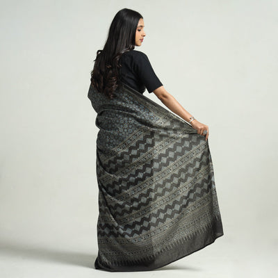 Black - Block Printed Cotton Ajrakh Saree