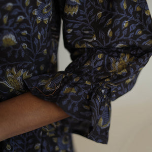 Black - Block Printed Cotton Flare Jahota Dress 09