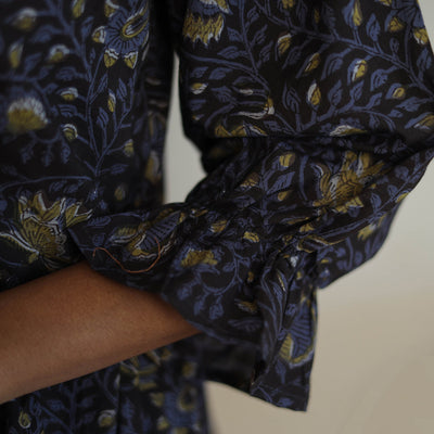 Black - Block Printed Cotton Flare Jahota Dress 09