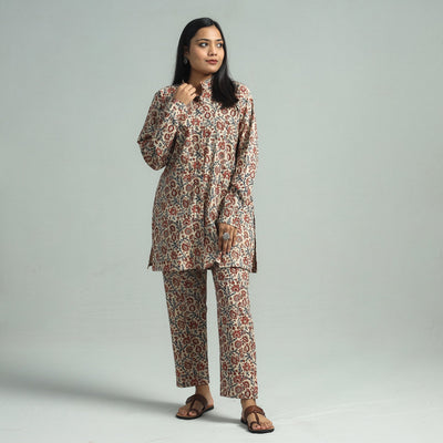 Beige - Pedana Kalamkari Block Printed Cotton Co-Ord Set
