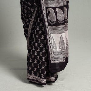 Black - Natural Dyed Bagh Print Cotton Saree with Blouse Piece 26