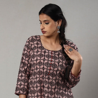 Black - Block Print Cotton A-Line Bagh Kurta