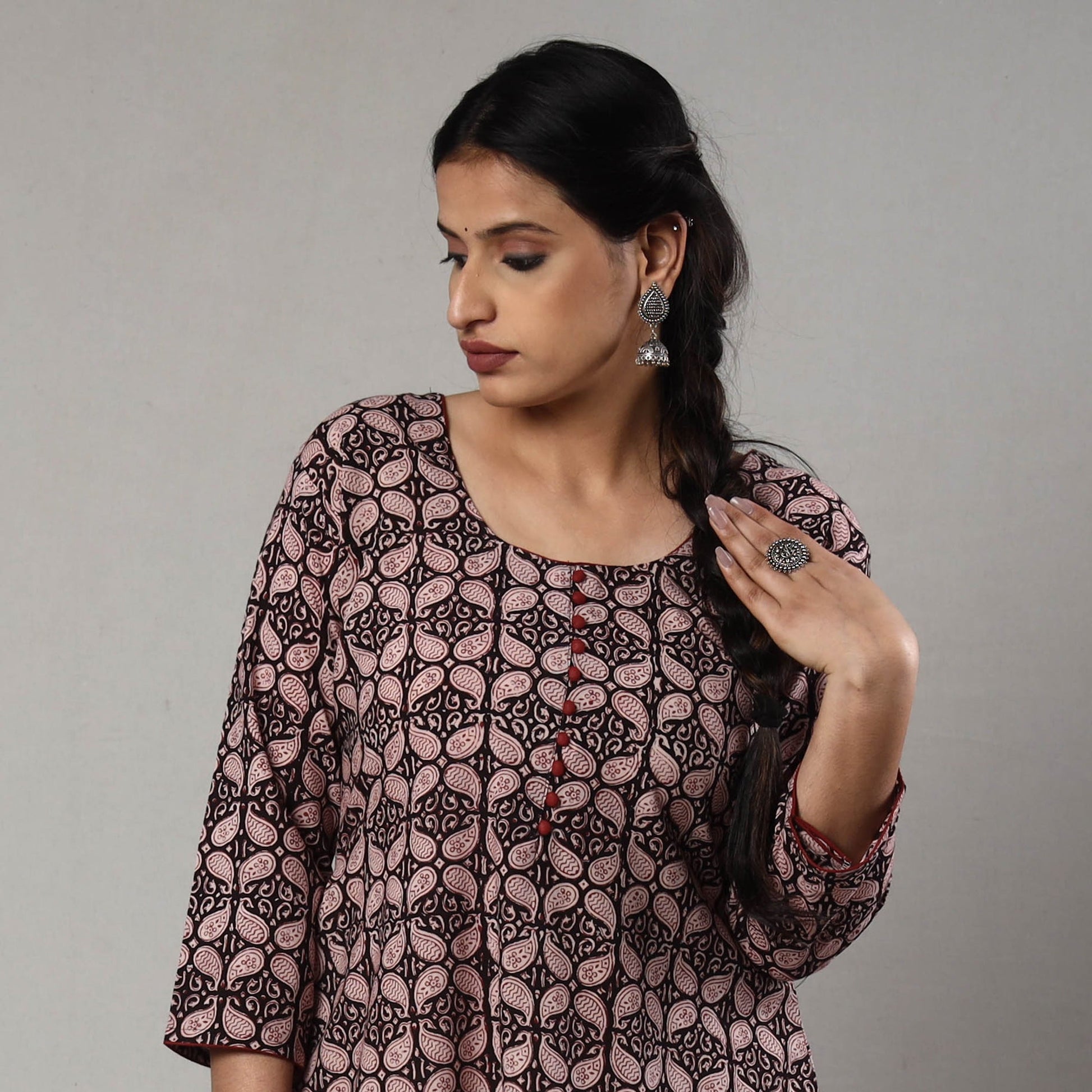 Black - Block Print Cotton A-Line Bagh Kurta