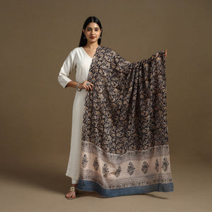 Black - Block Print Mul Cotton Bagru Dupatta 22