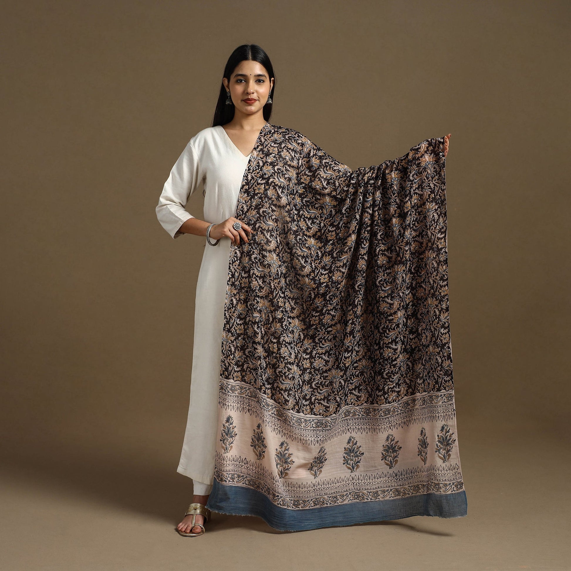 Black - Block Print Mul Cotton Bagru Dupatta 22