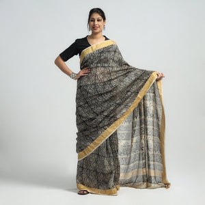 Black - Original Pedana Kalamkari Block Print Silk Saree