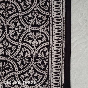 Black - Natural Dyed Bagh Print Cotton Saree with Blouse Piece 26