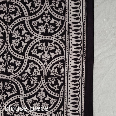 Black - Natural Dyed Bagh Print Cotton Saree with Blouse Piece 26