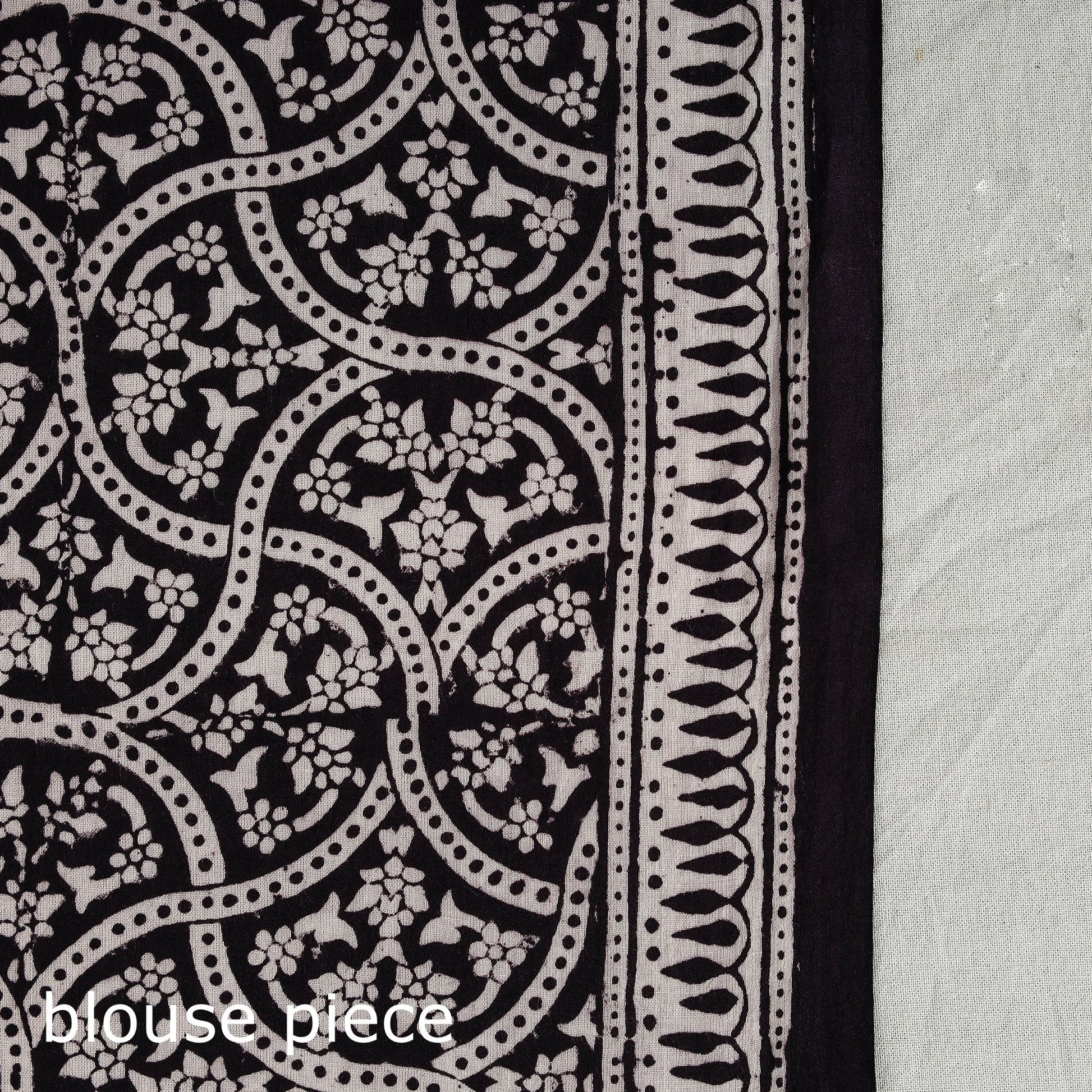 Black - Natural Dyed Bagh Print Cotton Saree with Blouse Piece 26