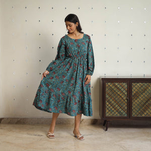 Blue - Block Printed Cotton Fit & Flare Jahota Dress 04