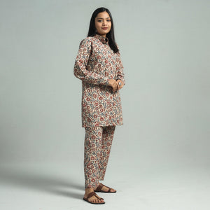 Beige - Pedana Kalamkari Block Printed Cotton Co-Ord Set