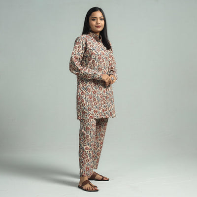 Beige - Pedana Kalamkari Block Printed Cotton Co-Ord Set