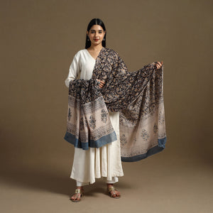 Black - Block Print Mul Cotton Bagru Dupatta 22